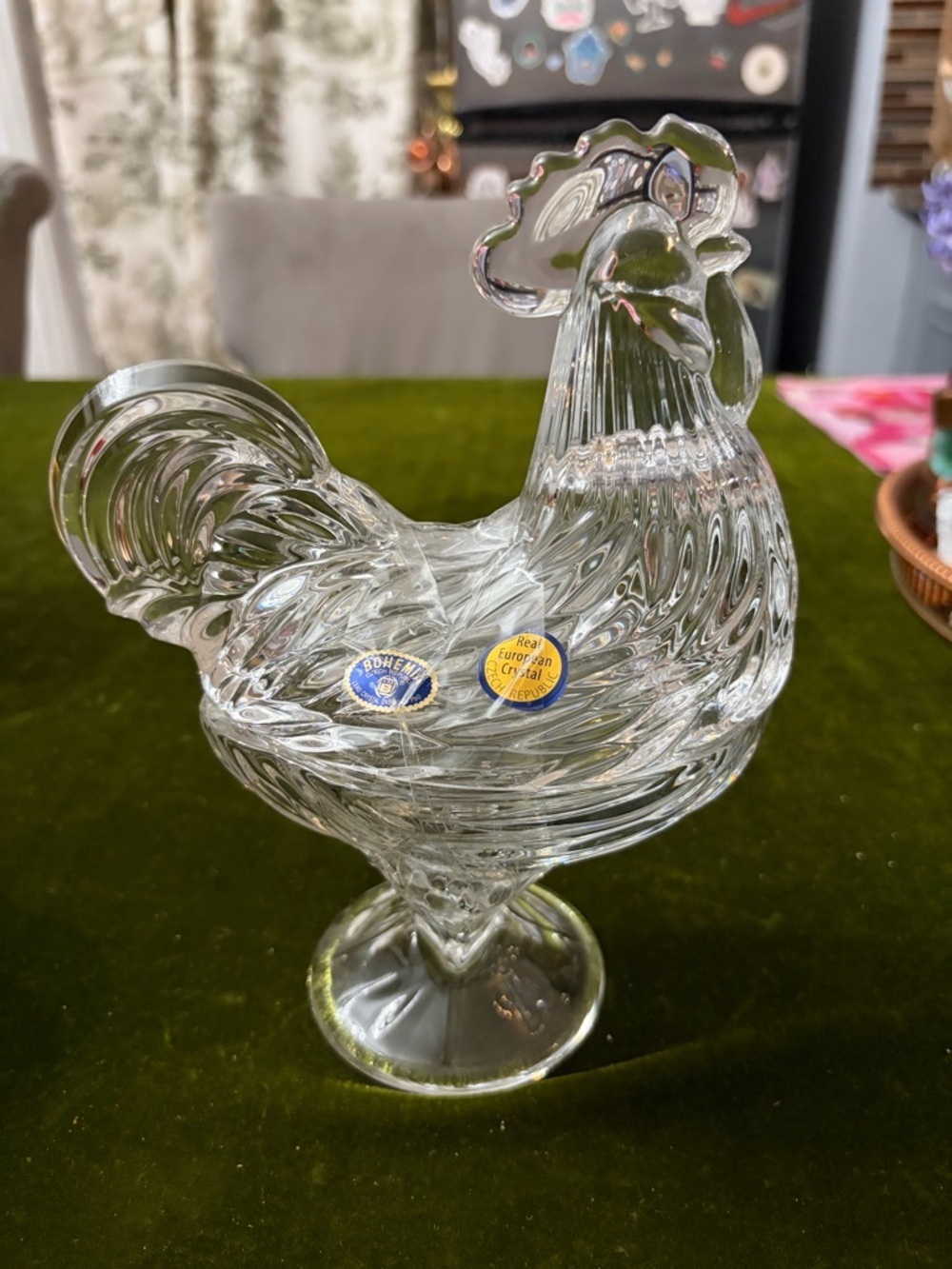 Polished Clear Crystal Rooster candy dish